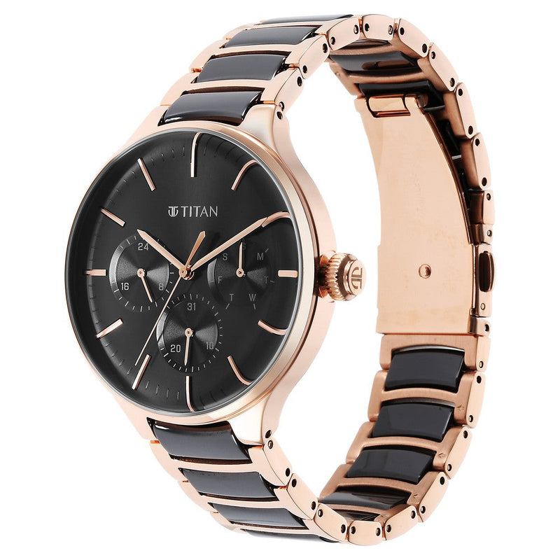 Titan Ceramic Fusion Anthracite Dial Multi Stainless Steel Strap Watch for Men