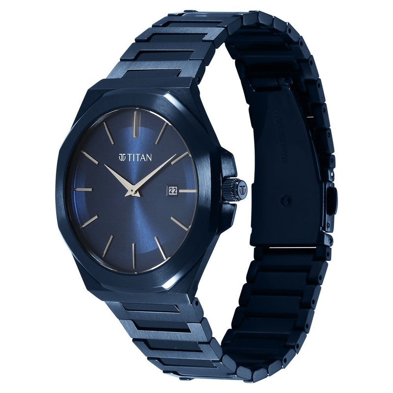 Titan Classique Slim Quartz Analog with Date Blue Dial Stainless Steel Strap Watch for Men