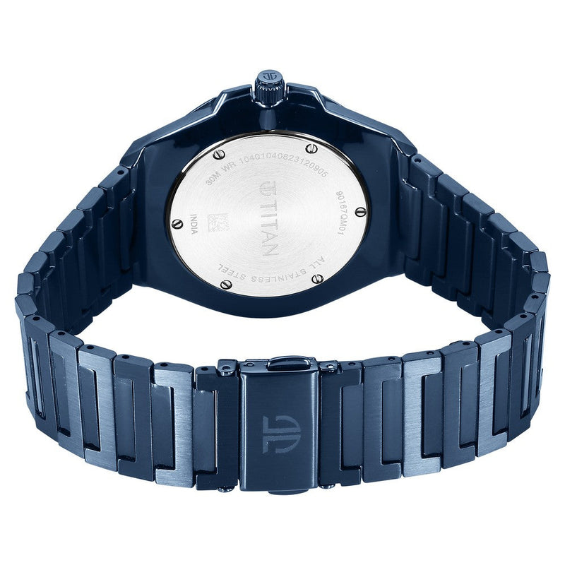 Titan Classique Slim Quartz Analog with Date Blue Dial Stainless Steel Strap Watch for Men