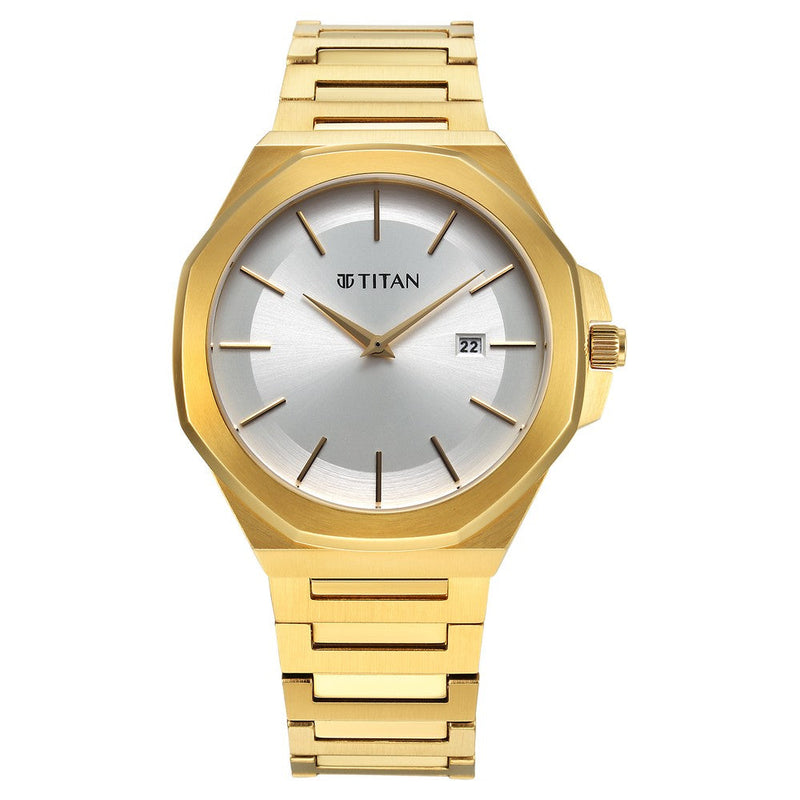 Titan Classique Slim Quartz Analog with Date Silver Dial Stainless Steel Strap Watch for Men