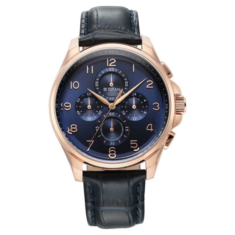 Titan Classic Chrono Blue Dial Stainless Steel Strap Watch for Men