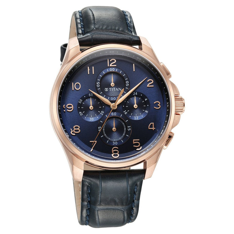 Titan Classic Chrono Blue Dial Stainless Steel Strap Watch for Men