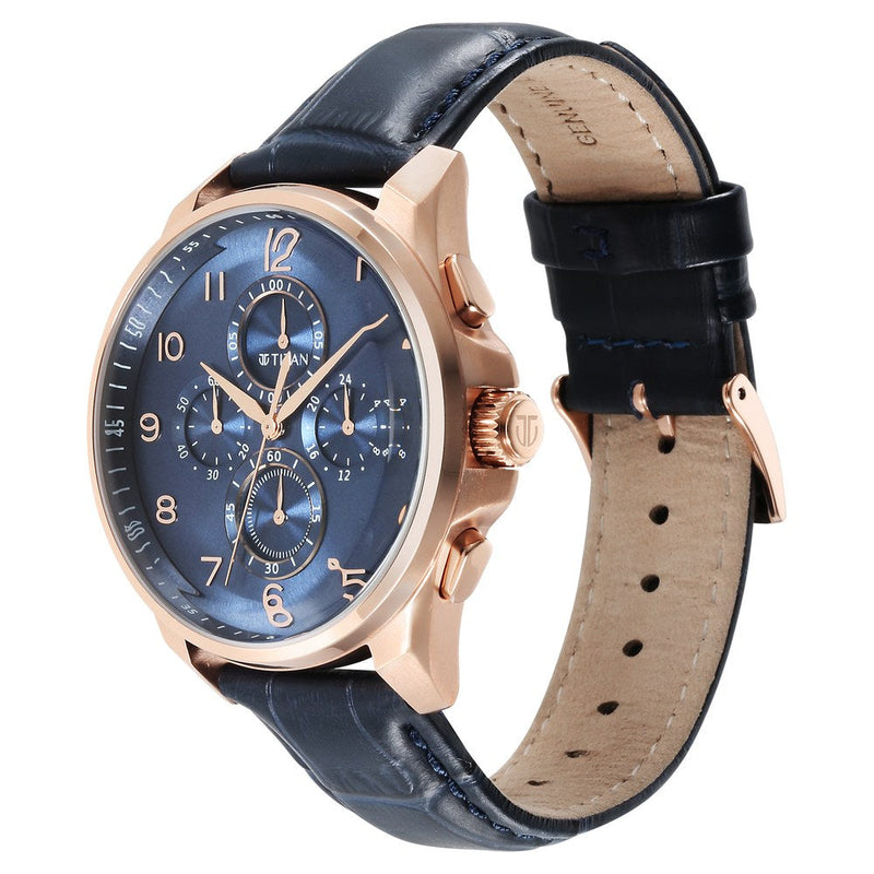 Titan Classic Chrono Blue Dial Stainless Steel Strap Watch for Men