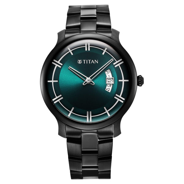 Titan Classic Distincta Green Dial Analog with Date Stainless Steel Strap Watch for Men