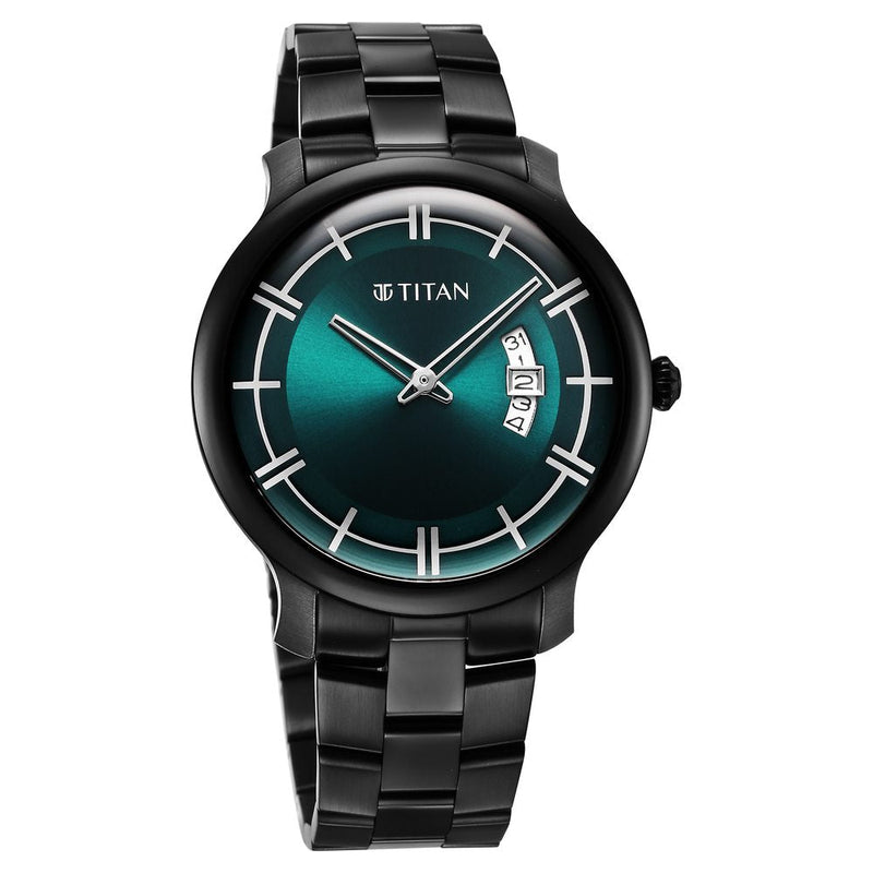 Titan Classic Distincta Green Dial Analog with Date Stainless Steel Strap Watch for Men