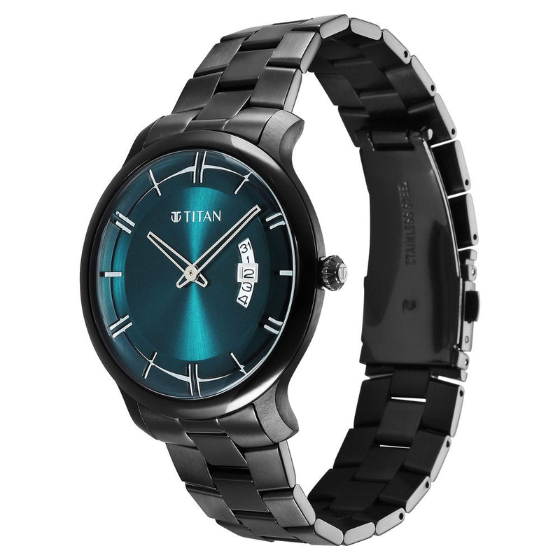 Titan Classic Distincta Green Dial Analog with Date Stainless Steel Strap Watch for Men