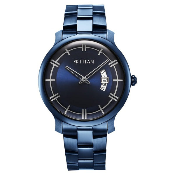 Titan Classic Distincta Blue Dial Analog with Date Stainless Steel Strap watch for Men