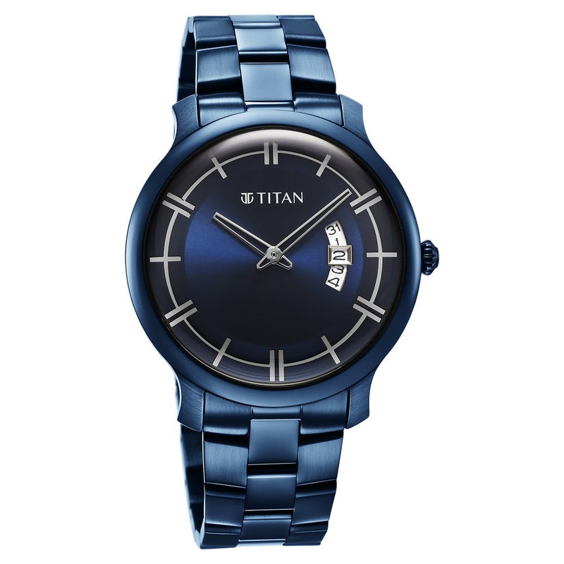 Titan Classic Distincta Blue Dial Analog with Date Stainless Steel Strap watch for Men