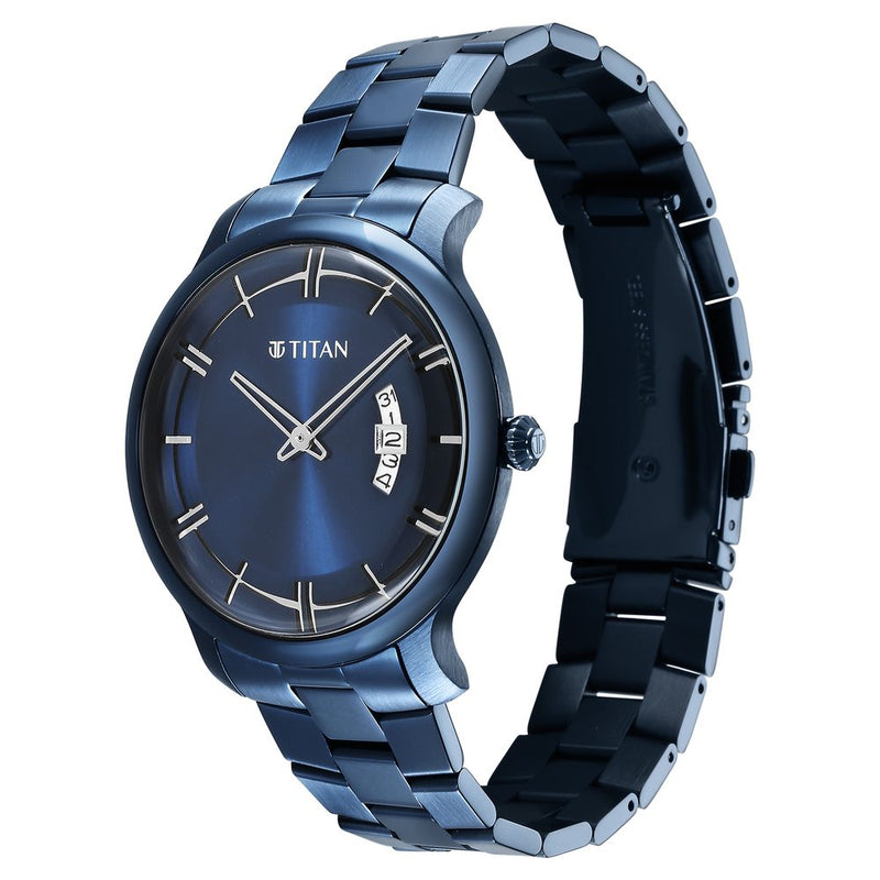 Titan Classic Distincta Blue Dial Analog with Date Stainless Steel Strap watch for Men