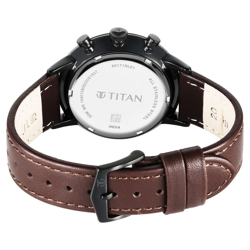 Titan Light Leathers Quartz Multifunction Black Dial Stainless Steel Strap Watch for Men