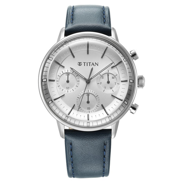 Titan Light Leathers Quartz Multifunction Black Dial Stainless Steel Strap Watch for Men