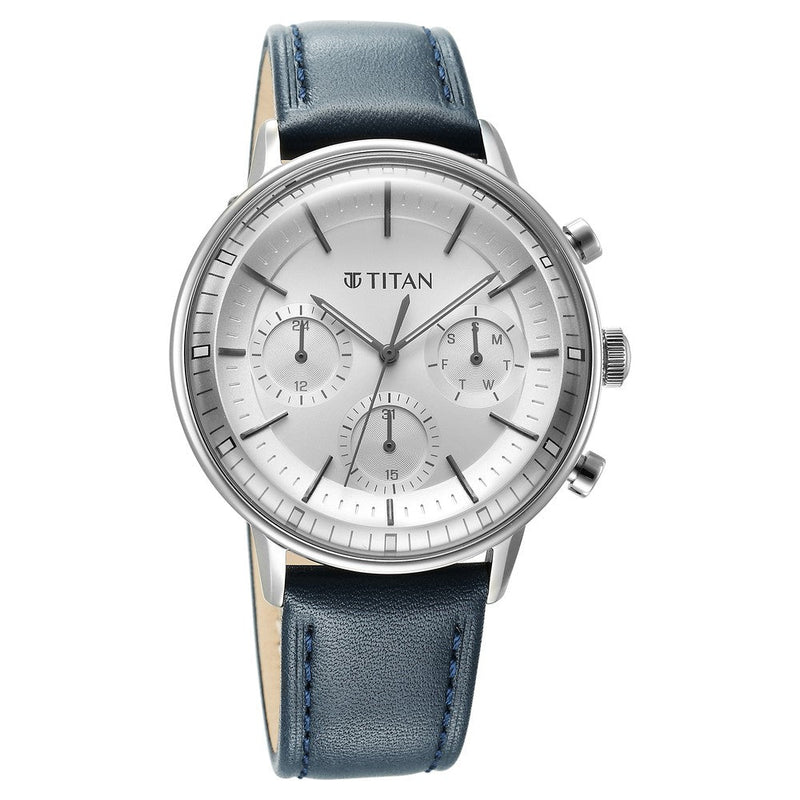 Titan Light Leathers Quartz Multifunction Black Dial Stainless Steel Strap Watch for Men