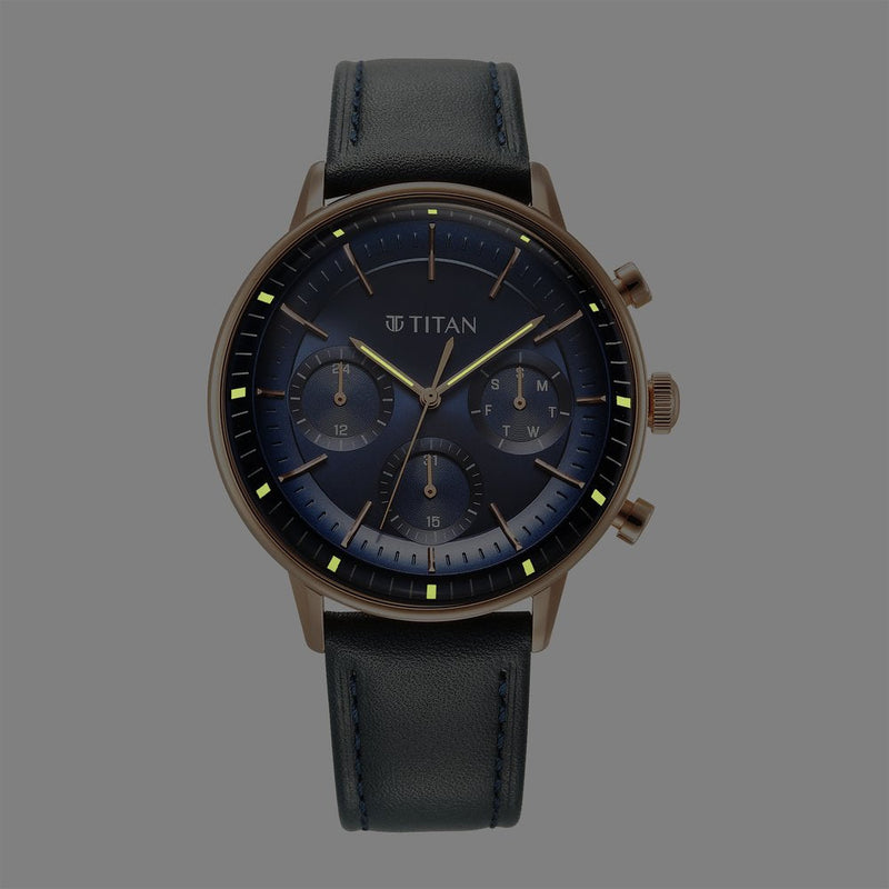 Titan Light Leathers Quartz Multifunction Blue Dial Stainless Steel Strap Watch for Men