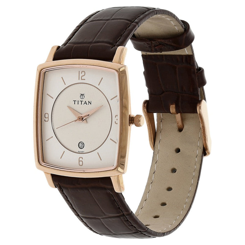 Titan Analog White Dial with Date Leather Strap watch for Men