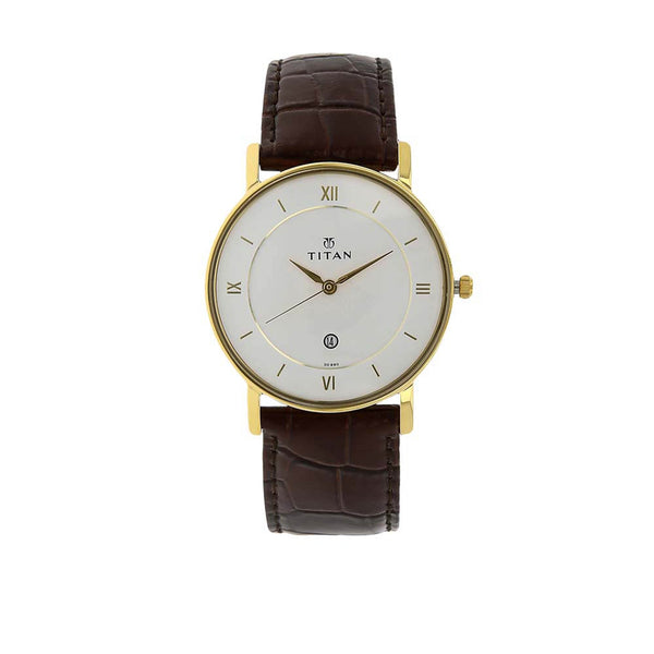 Titan Quartz Analog with Date White Dial Leather Strap Watch for Men