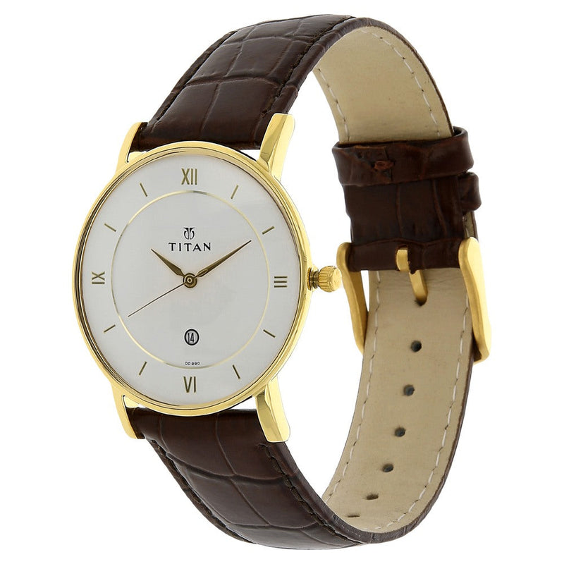 Titan Quartz Analog with Date White Dial Leather Strap Watch for Men