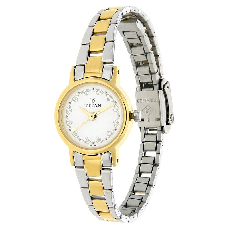 Titan Quartz Analog White Dial Stainless Steel Strap Watch for Women