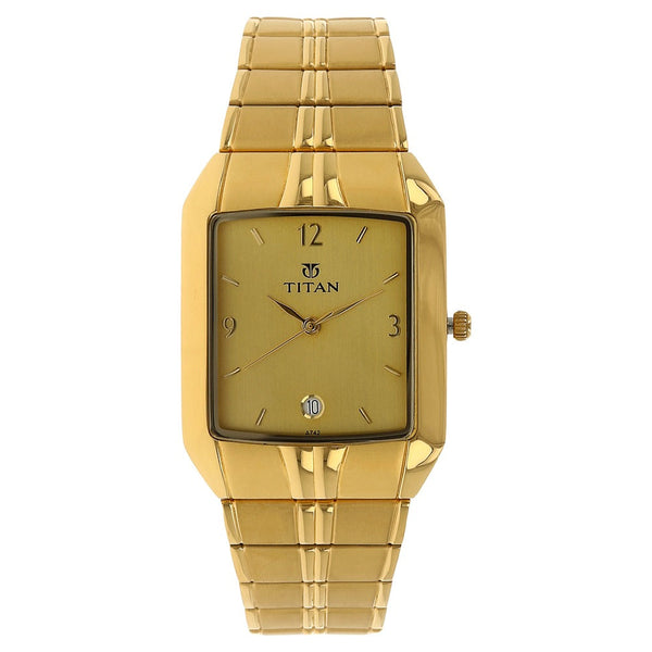 Titan Analog with Date Golden Dial Metal Strap watch for Men