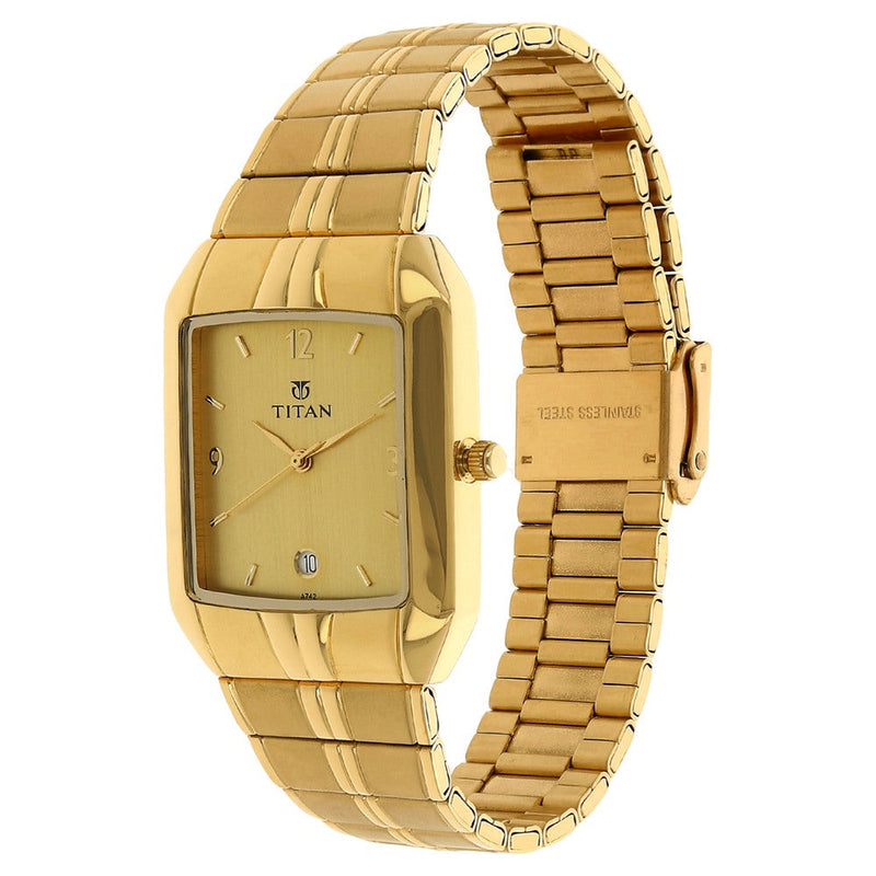 Titan Analog with Date Golden Dial Metal Strap watch for Men