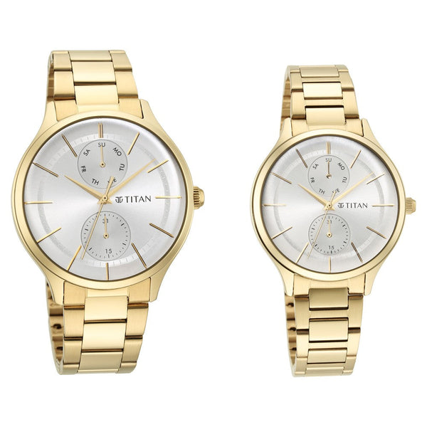 Titan Bandhan Silver Dial Multi Stainless Steel Strap watch for Couple.