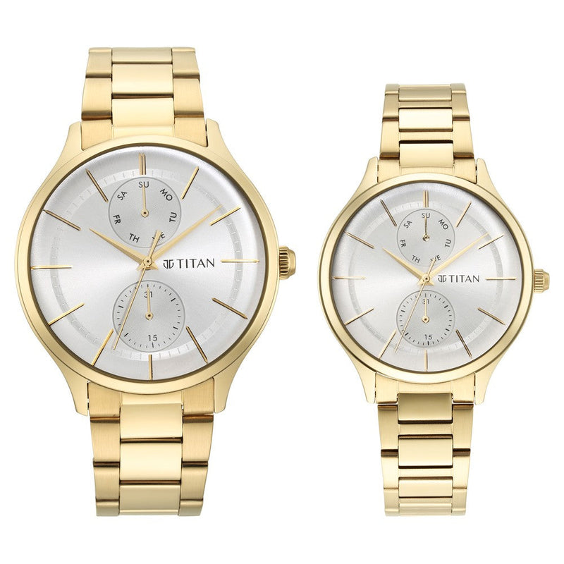 Titan Bandhan Silver Dial Multi Stainless Steel Strap watch for Couple.