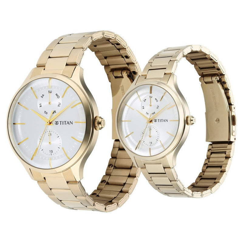 Titan Bandhan Silver Dial Multi Stainless Steel Strap watch for Couple.