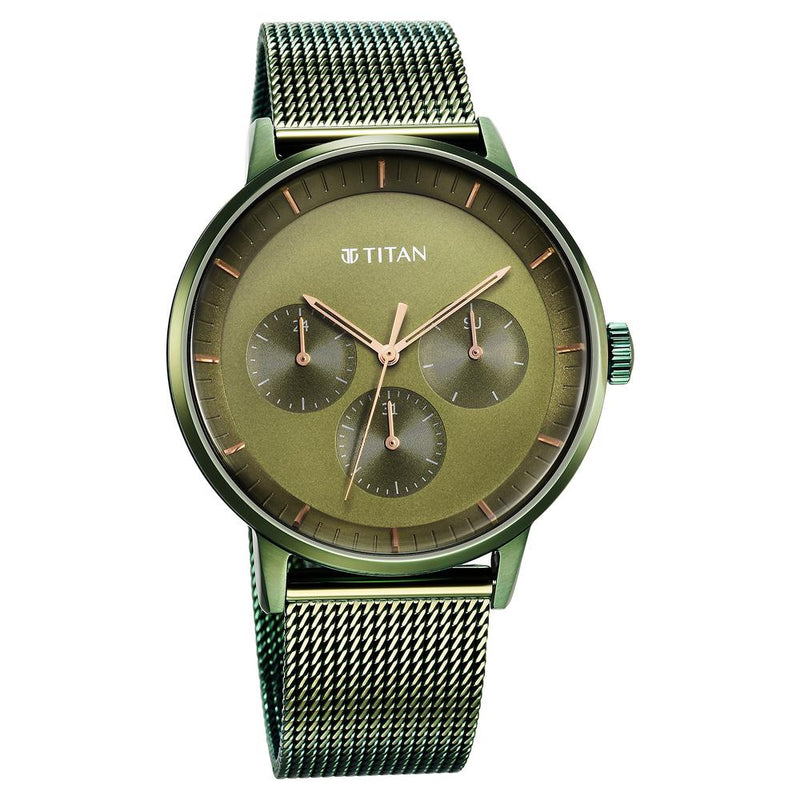 Titan Modern Classics Green Dial Multi Stainless Steel Strap Watch for Men