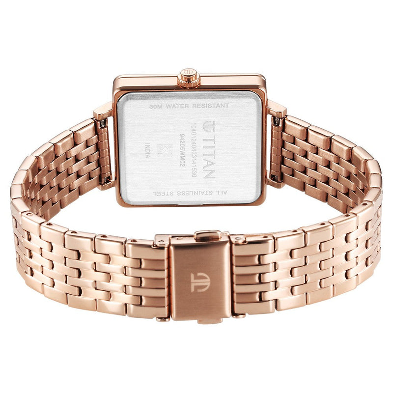 Titan Minimalists Quartz Analog with Date Silver Dial Rose Gold Stainless Steel Strap Watch for Women