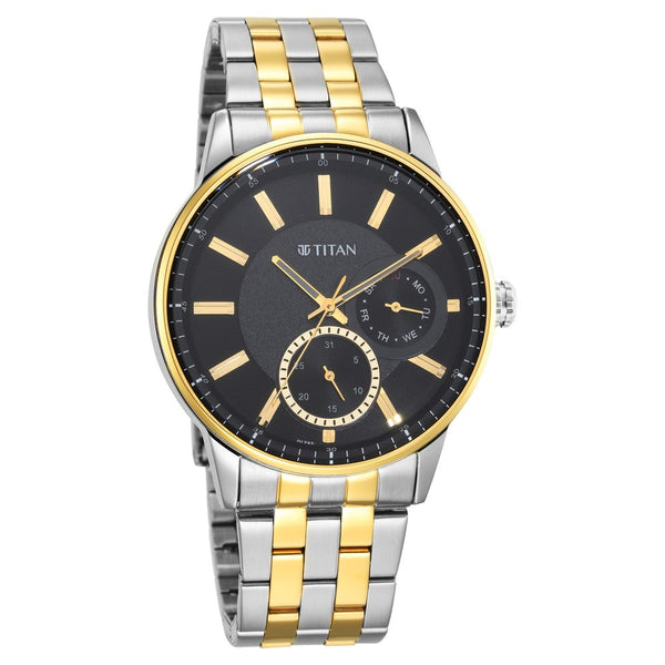 Titan Regalia Opulent Black Dial Analog Stainless Steel Strap Watch for Men