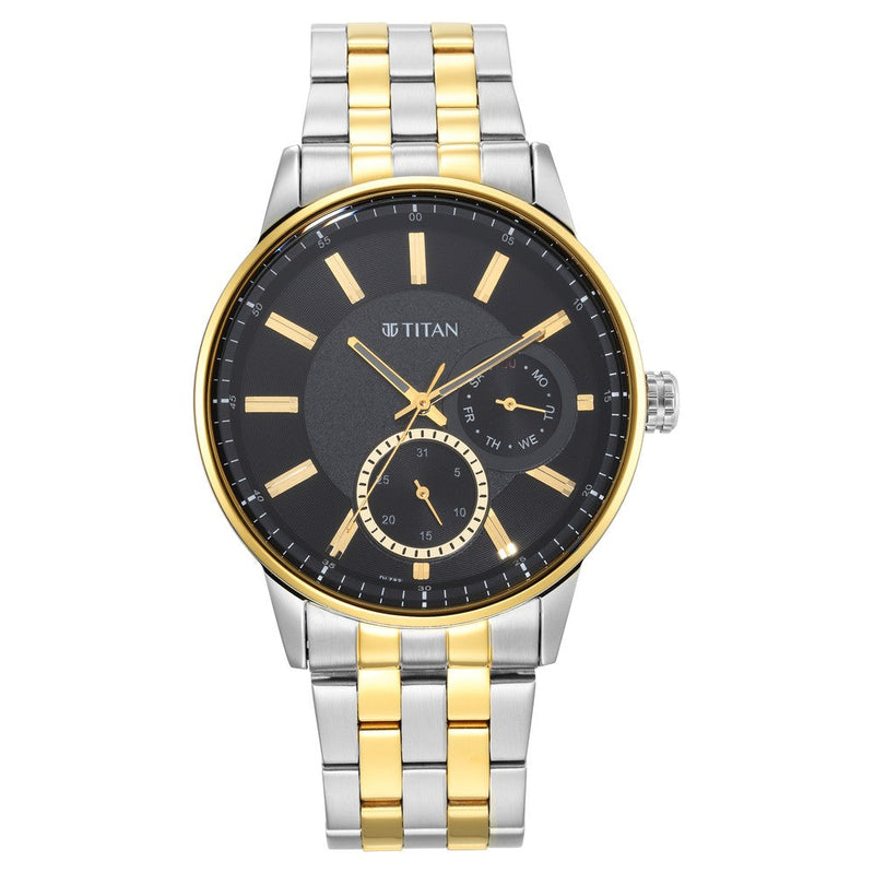 Titan Regalia Opulent Black Dial Analog Stainless Steel Strap Watch for Men