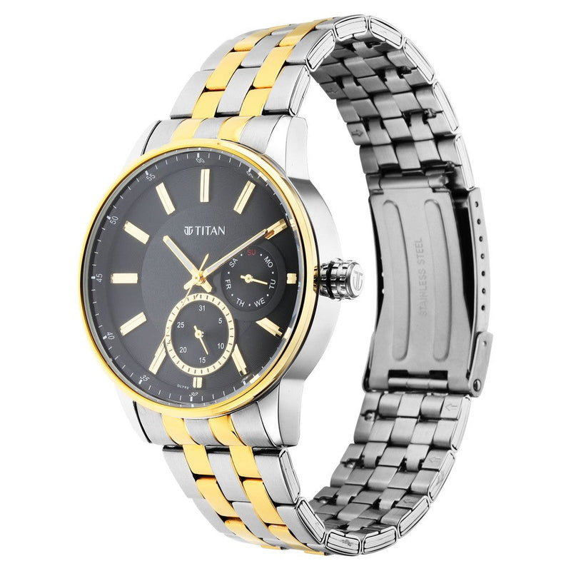 Titan Regalia Opulent Black Dial Analog Stainless Steel Strap Watch for Men