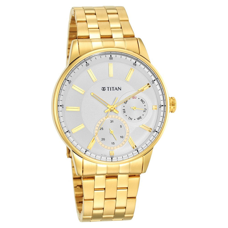 Titan Quartz Analog White Dial Stainless Steel Strap Watch for Men