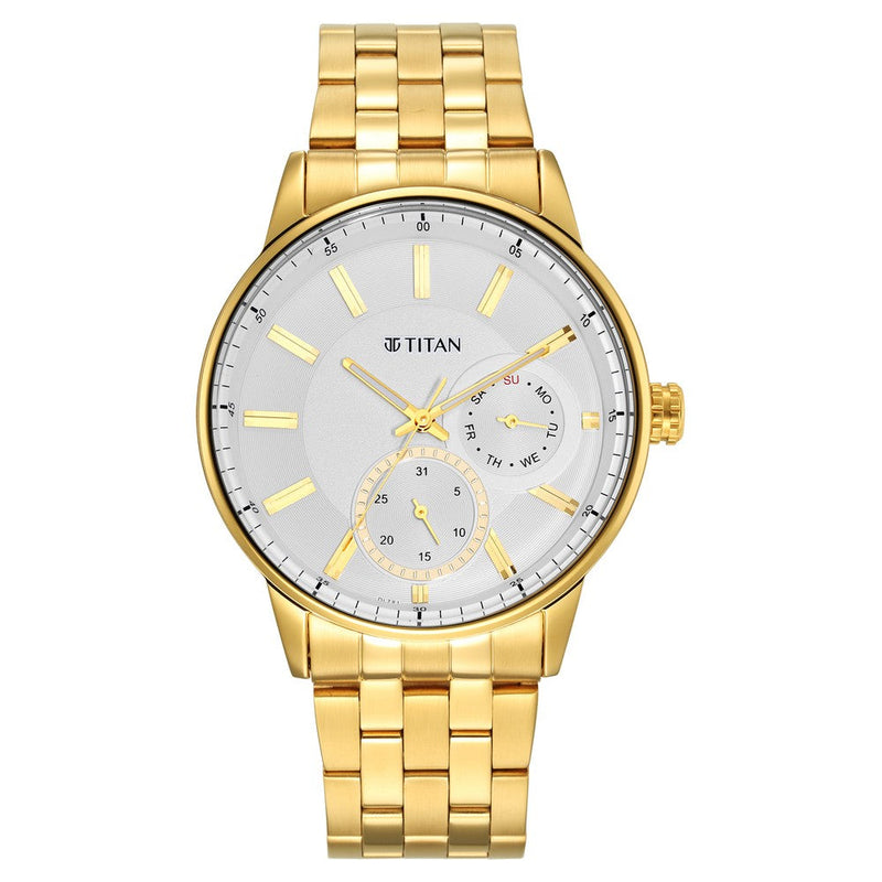 Titan Quartz Analog White Dial Stainless Steel Strap Watch for Men