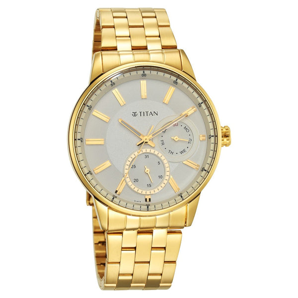 Titan Regalia Opulent White Dial Analog Stainless Steel Strap Watch for Men