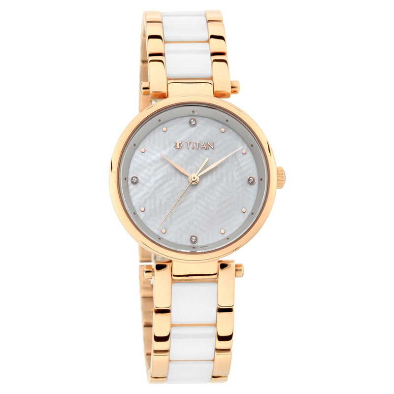 Titan Quartz Analog White Dial Ceramic Strap Watch for Women