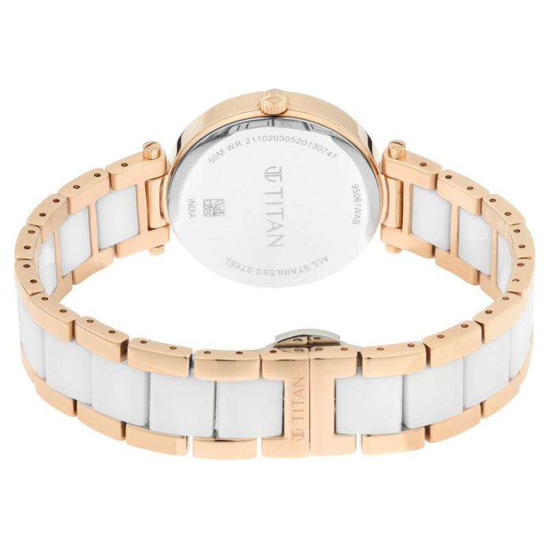 Titan Quartz Analog White Dial Ceramic Strap Watch for Women