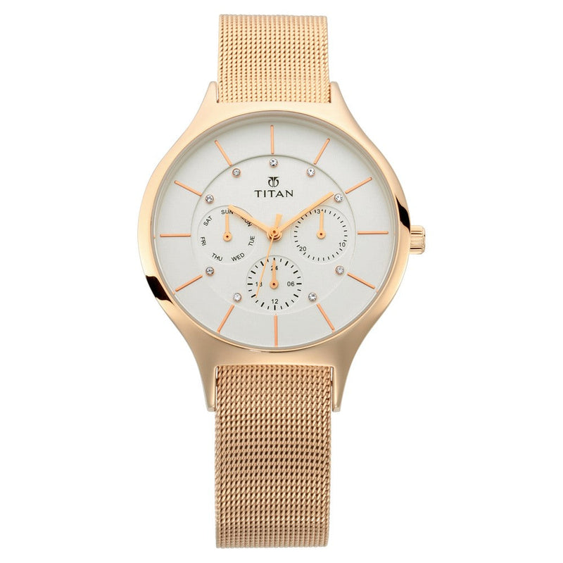 Titan Workwear White Dial Multi Metal Strap watch for Women