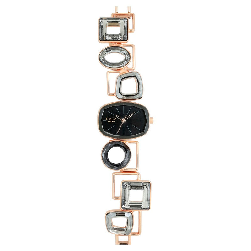 Titan Raga Facets Black Dial Analog Stainless Steel Strap Watch for Women