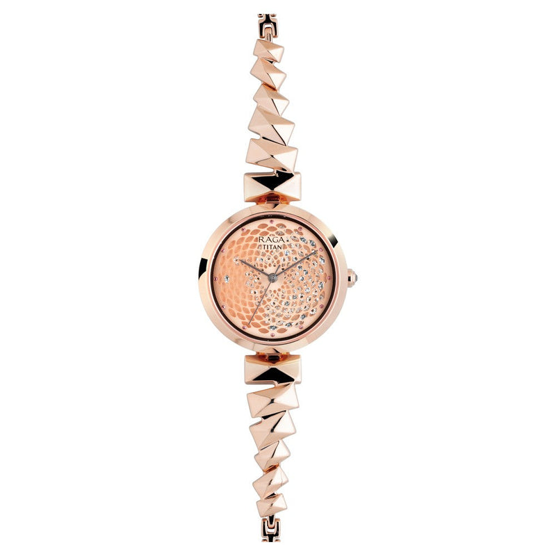 Titan Raga Facets Rose Gold Dial Women Watch With Stainless Steel Strap