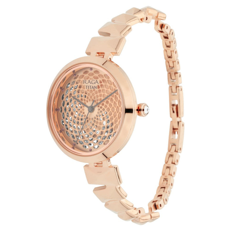 Titan Raga Facets Rose Gold Dial Women Watch With Stainless Steel Strap