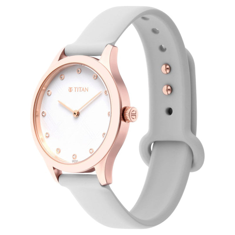 Titan Athleisure White Dial Analog Rubber Strap Watch for Women