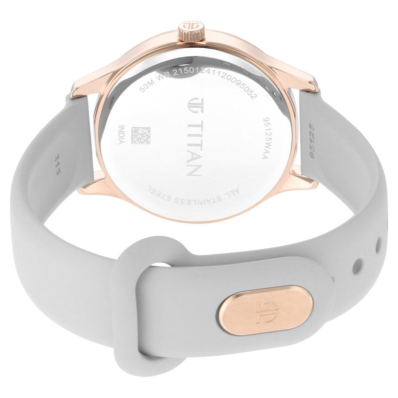 Titan Athleisure White Dial Analog Rubber Strap Watch for Women