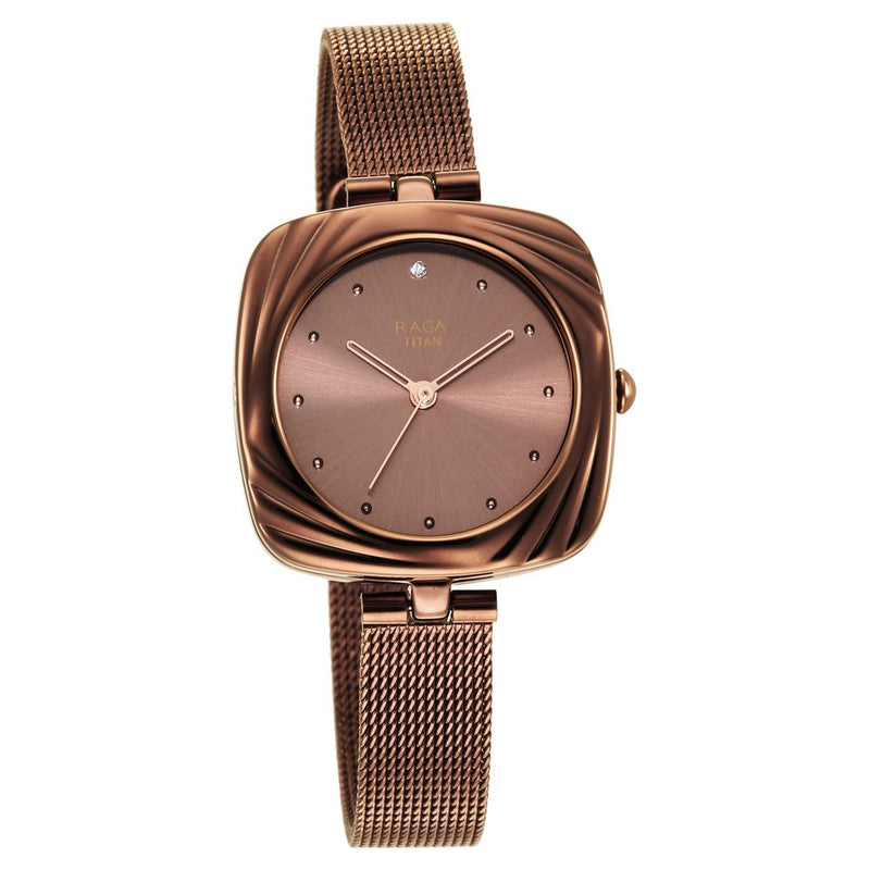 Titan Raga Moments of Joy Brown Dial Analog Stainless Steel Strap Watch for Women