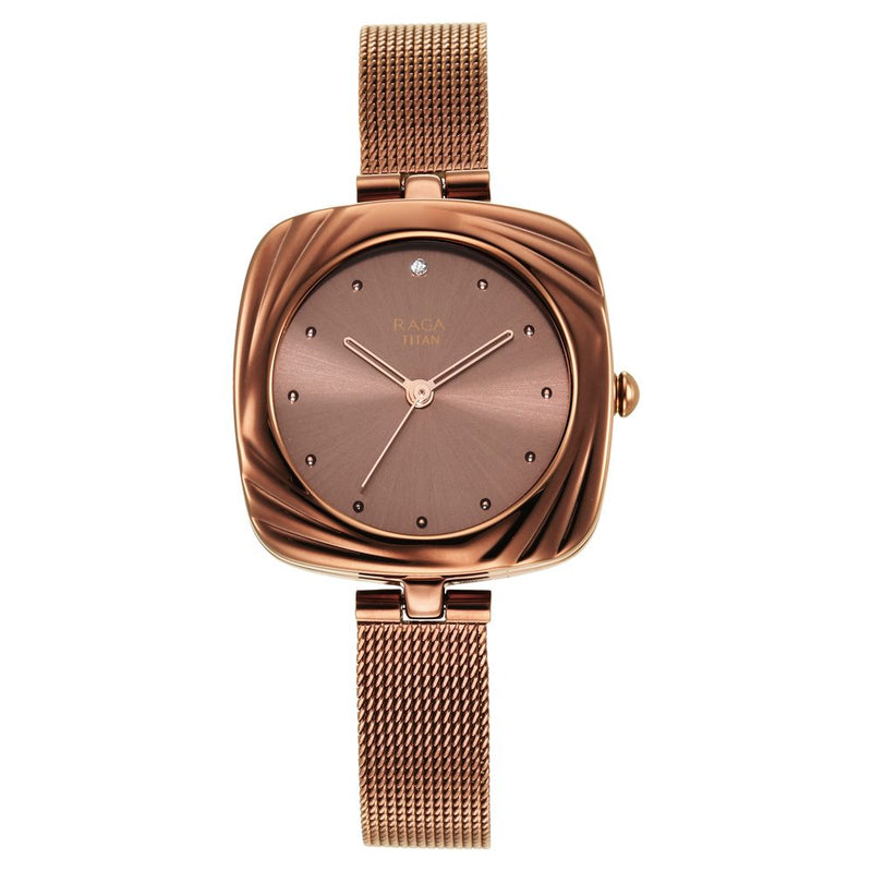 Titan Raga Moments of Joy Brown Dial Analog Stainless Steel Strap Watch for Women