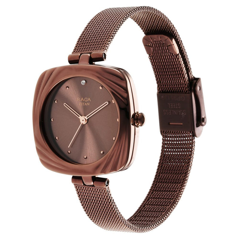 Titan Raga Moments of Joy Brown Dial Analog Stainless Steel Strap Watch for Women