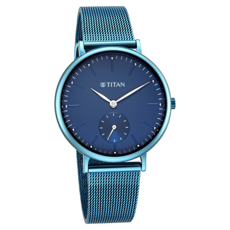 Titan Slimline Blue Dial Analog with Date Stainless Steel Strap watch for Women