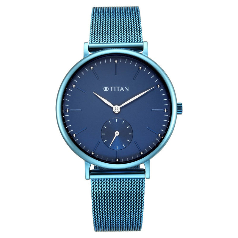 Titan Slimline Blue Dial Analog with Date Stainless Steel Strap watch for Women