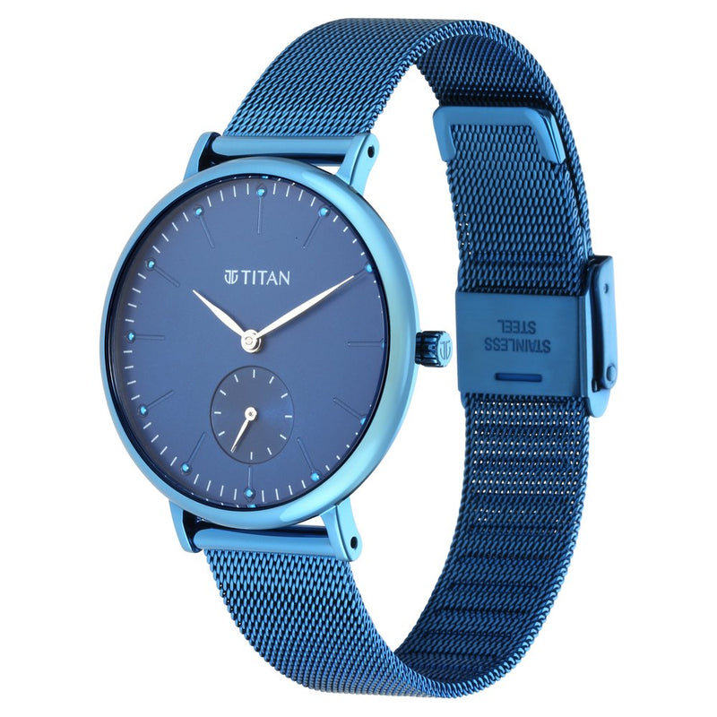 Titan Slimline Blue Dial Analog with Date Stainless Steel Strap watch for Women