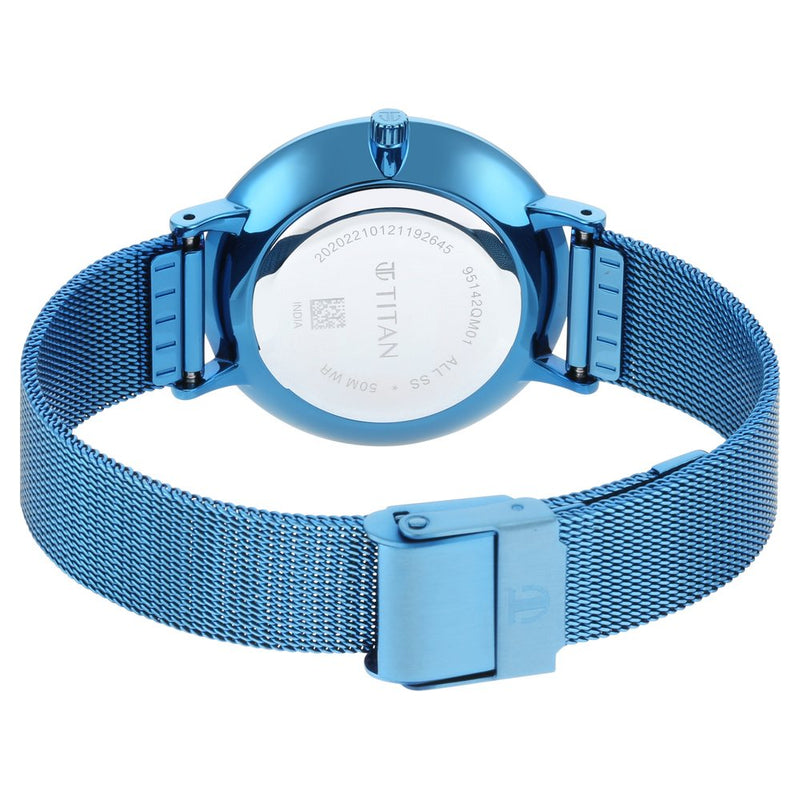 Titan Slimline Blue Dial Analog with Date Stainless Steel Strap watch for Women