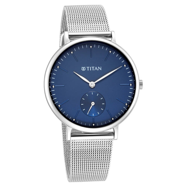 Titan Slimline Blue Dial Analog with Date Metal Strap Watch for Women